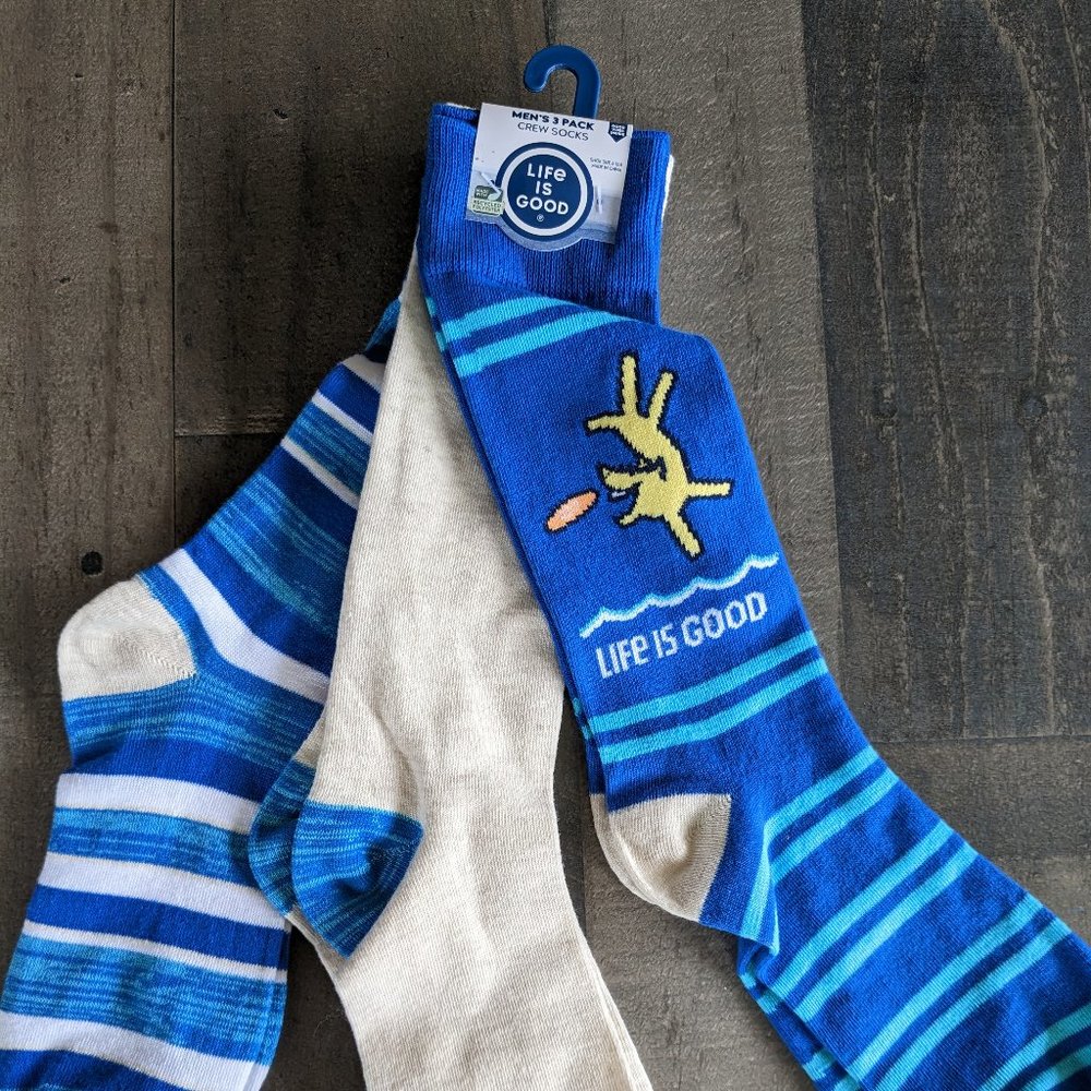 LIG Life Is Good Dog 3 Pack Novelty Dog Frisbee Crew Socks size 10 - 13